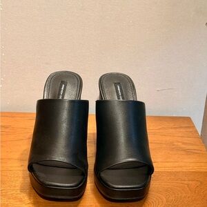 French Connection Black Leather Mules